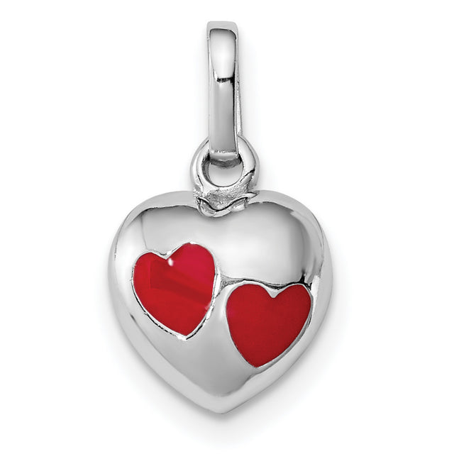 Sterling Silver Heart Pendant with Red Enamel Linked Hearts, Romantic Jewelry for Women
