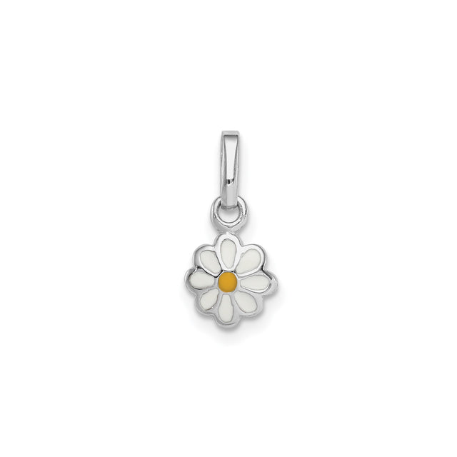 Sterling Silver Daisy Flower Pendant Charm with White and Yellow Enamel, Nature-Inspired Floral Design