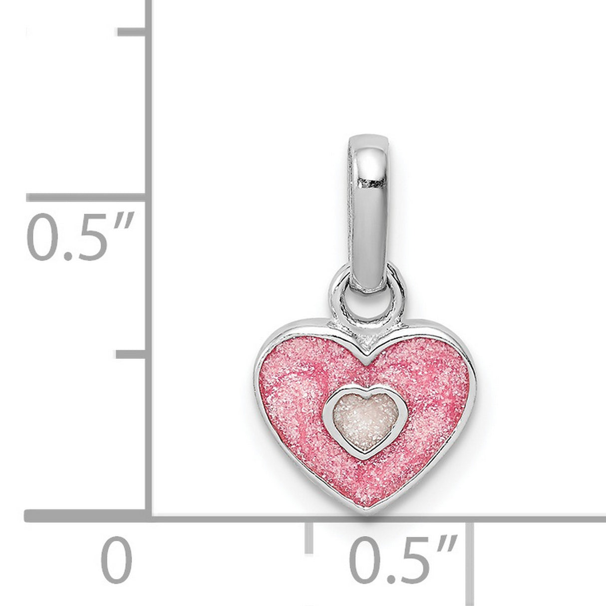 Sterling Silver Heart Pendant with Pink and White Glitter Enamel, Romantic Charm Jewelry for Women and Girls