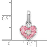 Sterling Silver Heart Pendant with Pink and White Glitter Enamel, Romantic Charm Jewelry for Women and Girls