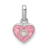 Sterling Silver Heart Pendant with Pink and White Glitter Enamel, Romantic Charm Jewelry for Women and Girls
