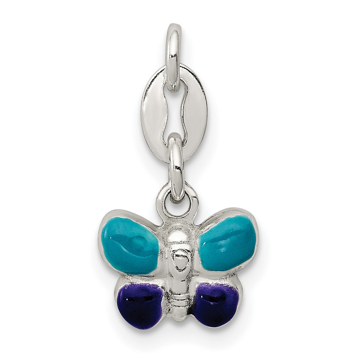 Enamel Butterfly Charm Pendant in Real 925 Sterling Silver