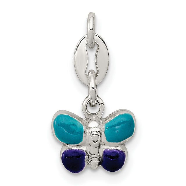 Enamel Butterfly Charm Pendant in Real 925 Sterling Silver