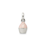 Sterling Silver Cupcake Charm Pendant with Pink Enamel Icing, Whimsical Dessert Jewelry