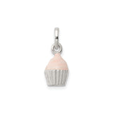 Sterling Silver Cupcake Charm Pendant with Pink Enamel Icing, Whimsical Dessert Jewelry