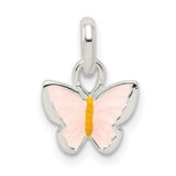 Childrens Pink Yellow Enameled Butterfly Charm Pendant in Real 925 Sterling Silver