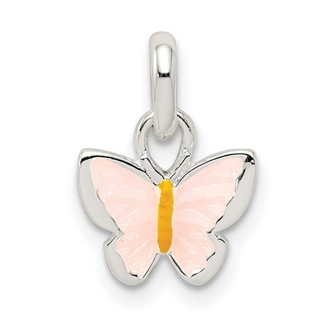 Childrens Pink Yellow Enameled Butterfly Charm Pendant in Real 925 Sterling Silver