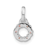 Sterling Silver Circle Pendant Charm with Pink Cubic Zirconia, Wreath Floral Design
