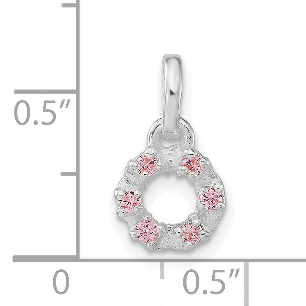 Sterling Silver Circle Pendant Charm with Pink Cubic Zirconia, Wreath Floral Design
