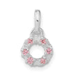 Sterling Silver Circle Pendant Charm with Pink Cubic Zirconia, Wreath Floral Design