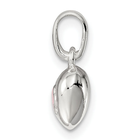 Pink Enamel Kids Heart Charm Pendant in Real 925 Sterling Silver