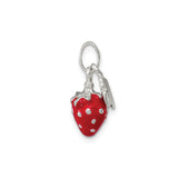 Sterling Silver Strawberry Pendant with Colorful Enamel Flower and Leaf Design