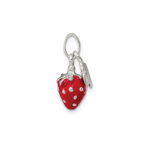 Sterling Silver Strawberry Pendant with Colorful Enamel Flower and Leaf Design