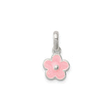 Sterling Silver Flower Charm Pendant with Pink Enamel Five-Petal Design, Spring Botanical Style