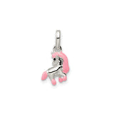 Sterling Silver Unicorn Charm Pendant with Pink Enamel Accents, Whimsical Design for Girls