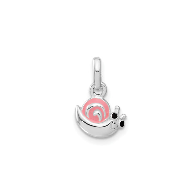 Sterling Silver Snail Charm Pendant with Pink Enamel and Black Eye Details, Cute Animal Design