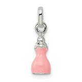 Sterling Silver Girl Charm Pendant with Pink Enamel Dress, Whimsical Princess Design
