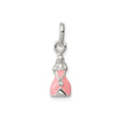Sterling Silver Girl Charm Pendant with Pink Enamel Dress, Whimsical Princess Design