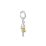 Sterling Silver Pendant with Hand-Painted Twirler in Yellow Skirt and Pink Top