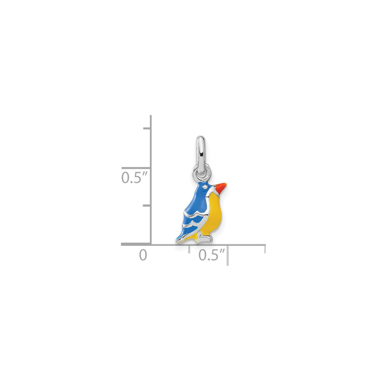 Sterling Silver Bird Pendant Charm with Colorful Enamel in Blue, Yellow, and Orange