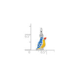 Sterling Silver Bird Pendant Charm with Colorful Enamel in Blue, Yellow, and Orange