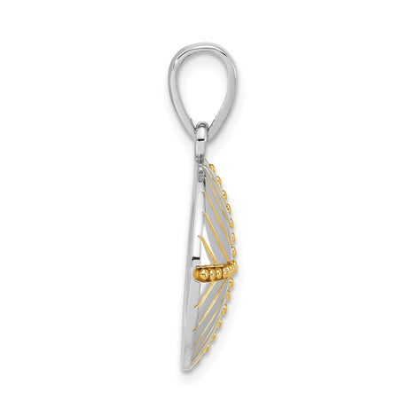 Sterling Silver Round Pendant with Gold Accented Textured Cross and Radiating Arc Design