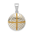 Sterling Silver Round Pendant with Gold Accented Textured Cross and Radiating Arc Design