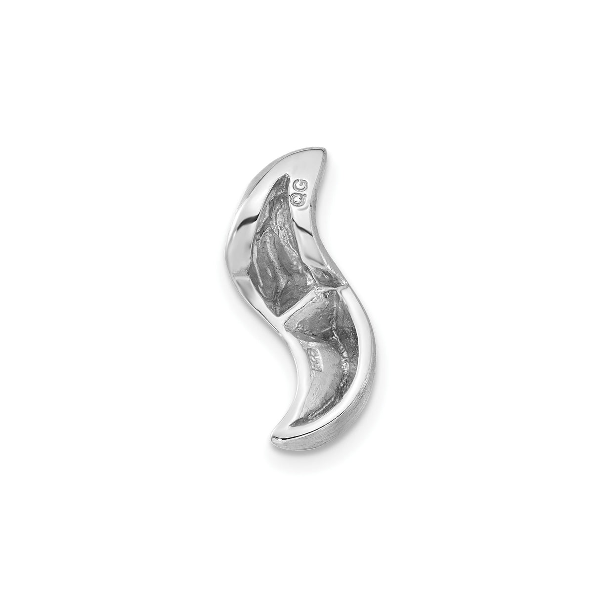 Sterling Silver Pendant with Cubic Zirconia, Curved Flame Design, Modern Abstract Style