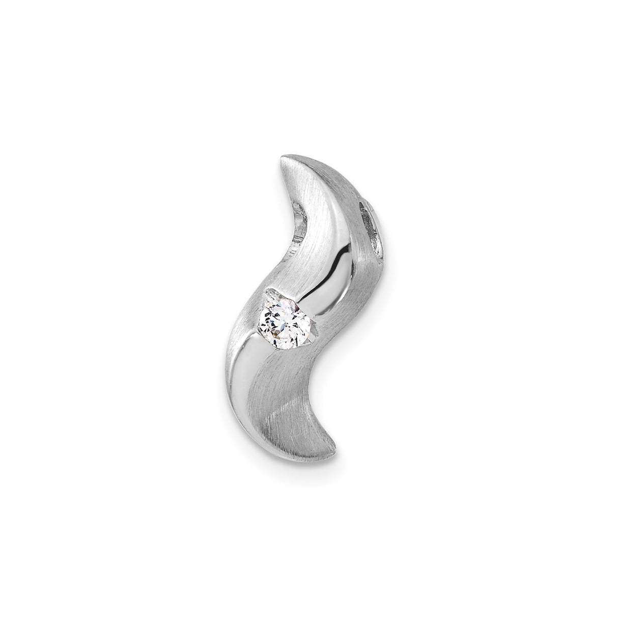 Sterling Silver Pendant with Cubic Zirconia, Curved Flame Design, Modern Abstract Style