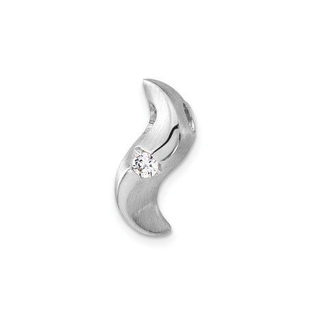 Sterling Silver Pendant with Cubic Zirconia, Curved Flame Design, Modern Abstract Style