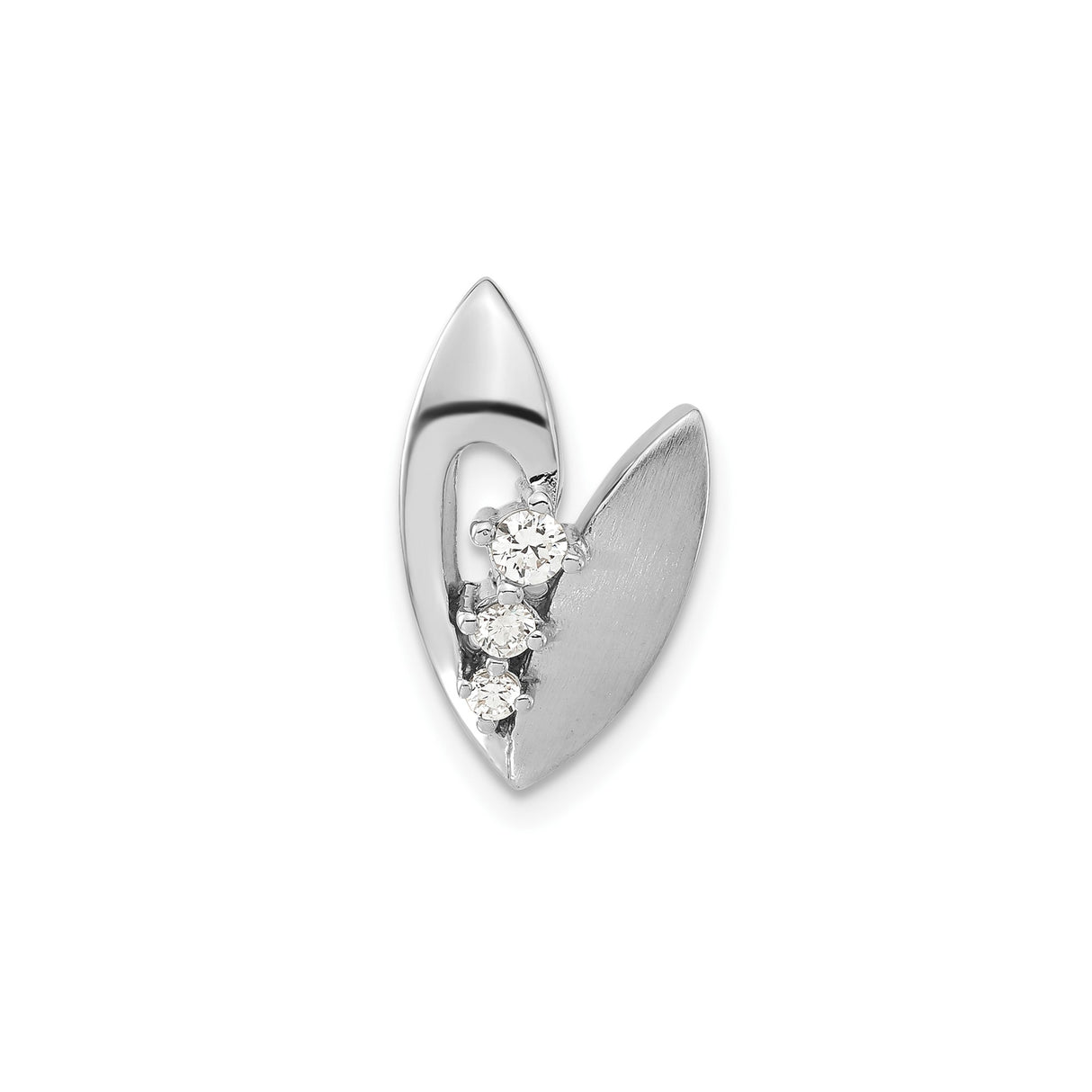 Sterling Silver Leaf Shape Pendant with Cubic Zirconia, Asymmetrical Nature-Inspired Design