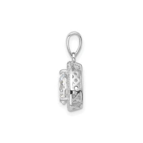 Sterling Silver Teardrop Pendant with Cubic Zirconia Halo and Large Round Center Stone