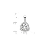 Sterling Silver Teardrop Pendant with Cubic Zirconia Halo and Large Round Center Stone