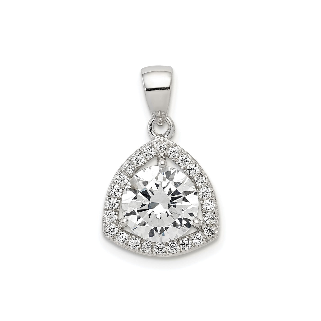 Sterling Silver Teardrop Pendant with Cubic Zirconia Halo and Large Round Center Stone