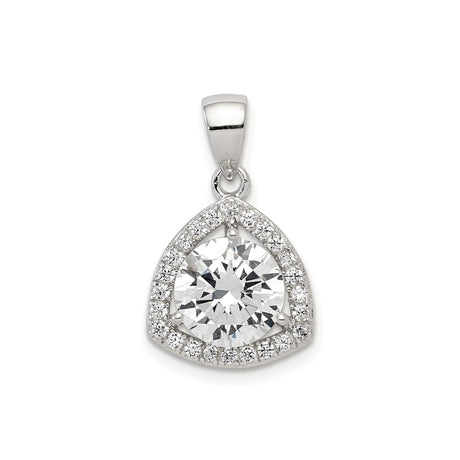 Sterling Silver Teardrop Pendant with Cubic Zirconia Halo and Large Round Center Stone