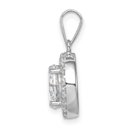 Sterling Silver Halo Pendant with Cubic Zirconia Center Stone and Clear Accents for Women