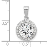 Sterling Silver Halo Pendant with Cubic Zirconia Center Stone and Clear Accents for Women