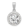 Sterling Silver Halo Pendant with Cubic Zirconia Center Stone and Clear Accents for Women