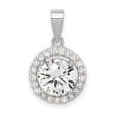 Sterling Silver Halo Pendant with Cubic Zirconia Center Stone and Clear Accents for Women