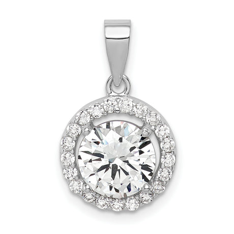 Sterling Silver Halo Pendant with Cubic Zirconia Center Stone and Clear Accents for Women