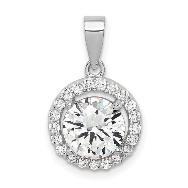 Sterling Silver Halo Pendant with Cubic Zirconia Center Stone and Clear Accents for Women