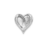 Sterling Silver Heart Pendant with Cubic Zirconia Accents and Curved Brushed Finish
