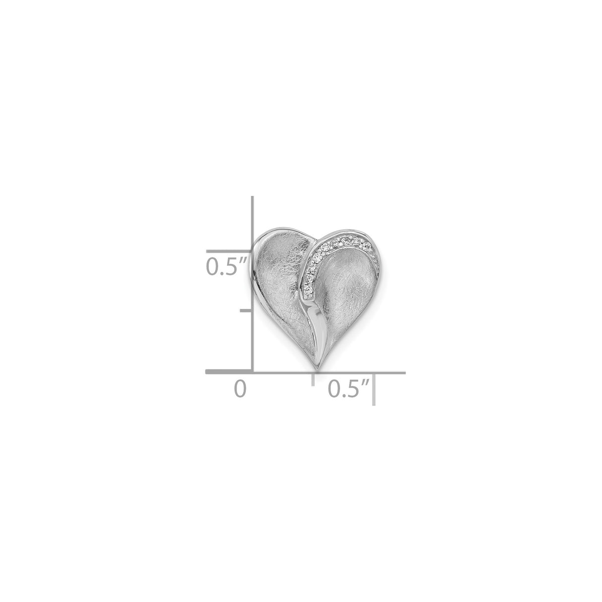 Sterling Silver Heart Pendant with Cubic Zirconia Accents and Curved Brushed Finish