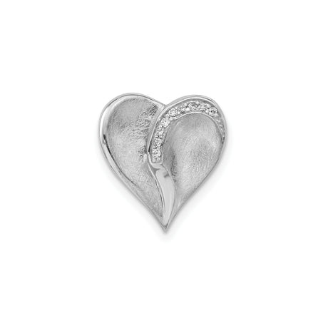 Sterling Silver Heart Pendant with Cubic Zirconia Accents and Curved Brushed Finish