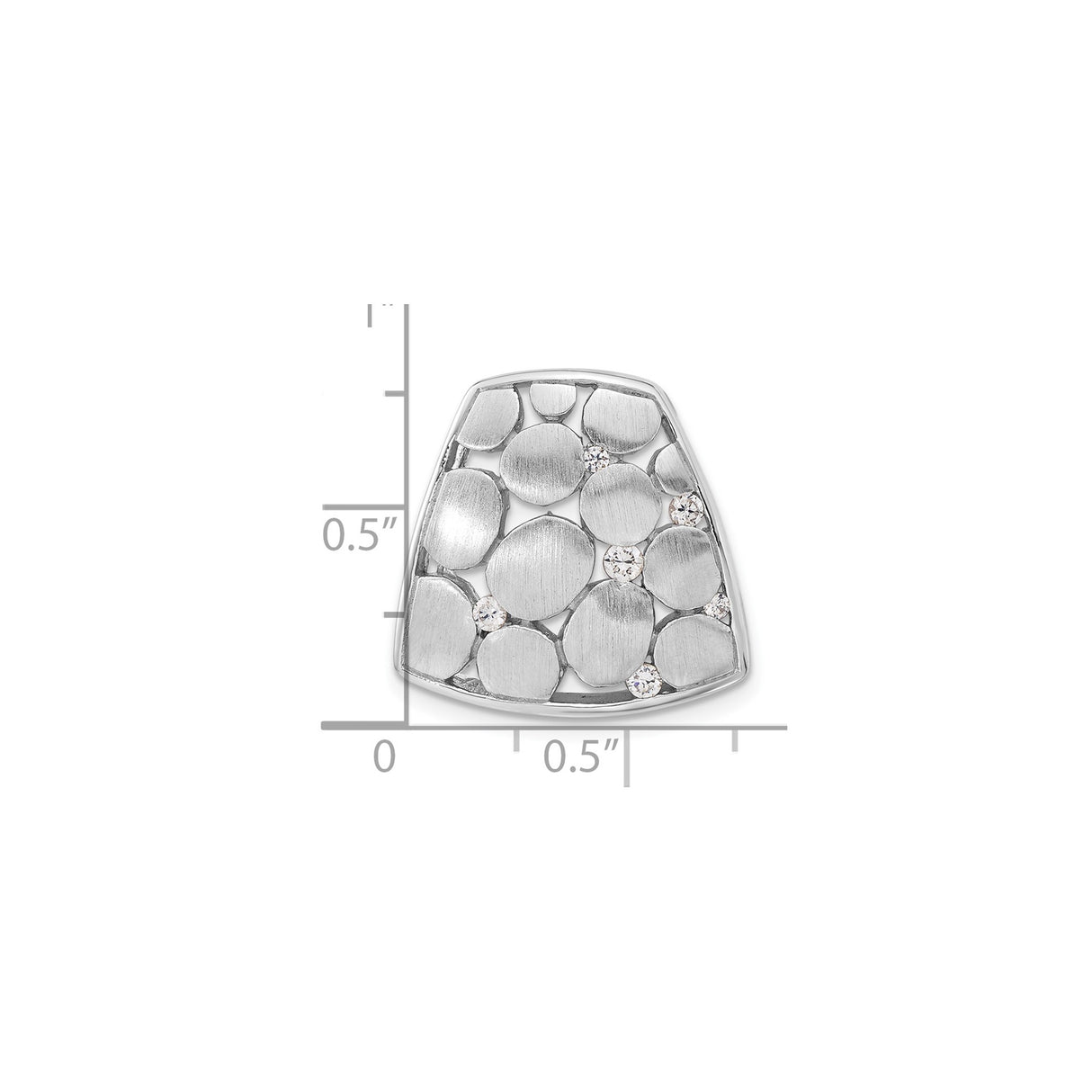 Sterling Silver Pendant with Cubic Zirconia, Abstract Pebble Design, Brushed Finish, Modern Style