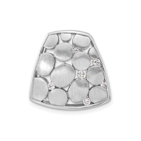 Sterling Silver Pendant with Cubic Zirconia, Abstract Pebble Design, Brushed Finish, Modern Style