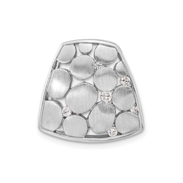 Sterling Silver Pendant with Cubic Zirconia, Abstract Pebble Design, Brushed Finish, Modern Style