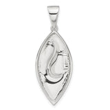Sterling Silver Marquise Pendant, Brushed and Polished Abstract Fluid Design for Women