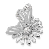 Sterling Silver Butterfly and Flower Pendant with Cubic Zirconia Accents for Women