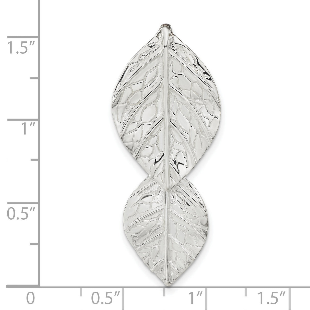 Double Leaf Textured Chain Slide Charm Pendant in Real 925 Sterling Silver